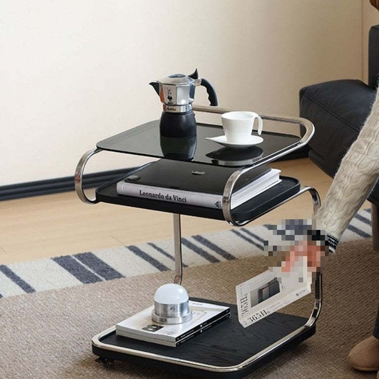 Retro Glass Iron 3-Tier Movable Side Table