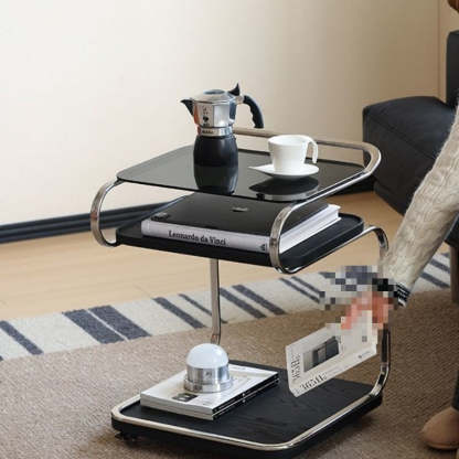 Retro Glass Iron 3-Tier Movable Side Table