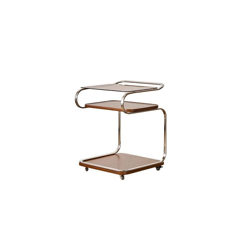 Retro Glass Iron 3-Tier Movable Side Table