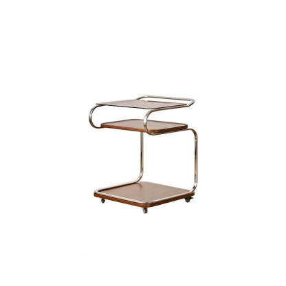 Retro Glass Iron 3-Tier Movable Side Table