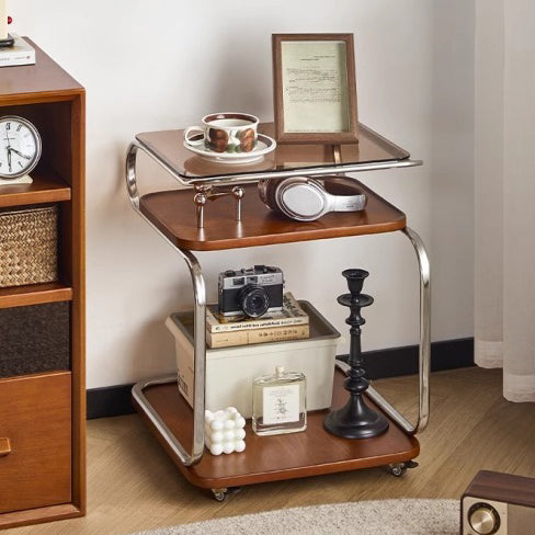 Retro Glass Iron 3-Tier Movable Side Table