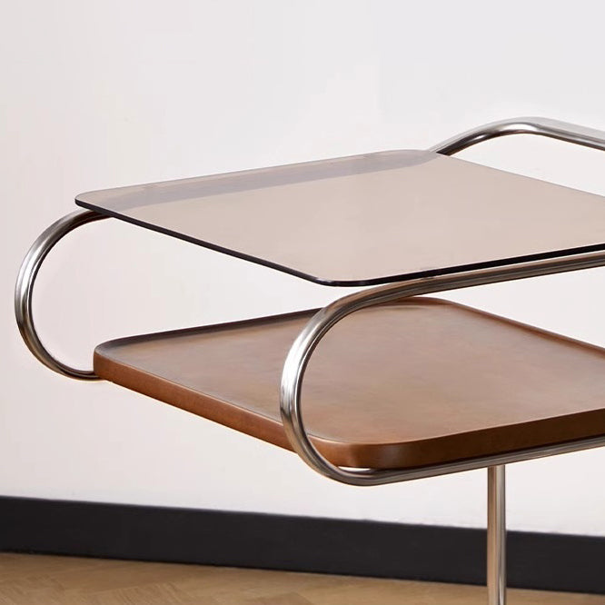 Retro Glass Iron 3-Tier Movable Side Table