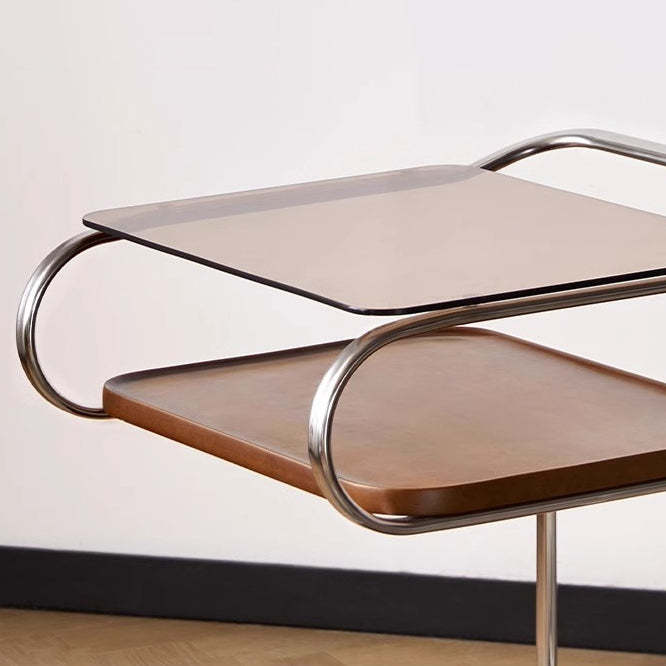 Retro Glass Iron 3-Tier Movable Side Table