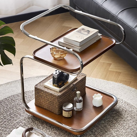 Retro Glass Iron 3-Tier Movable Side Table