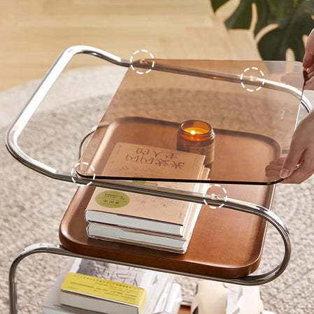 Retro Glass Iron 3-Tier Movable Side Table