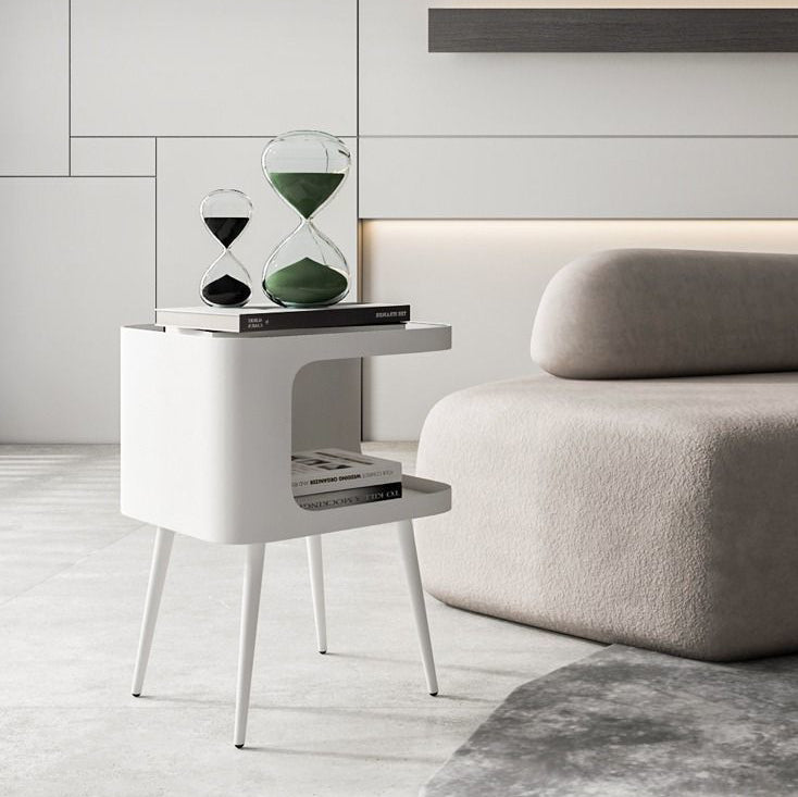 Nordic Carbon Steel Storage End Table — White