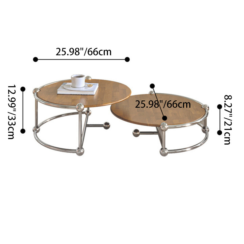 Retro Wood Stainless Steel Coffee Table Set
