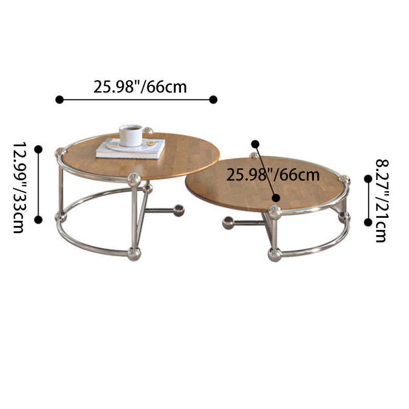 Retro Wood Stainless Steel Coffee Table Set