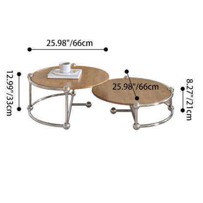 Retro Wood Stainless Steel Coffee Table Set