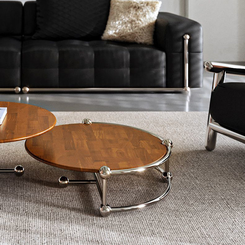 Retro Wood Stainless Steel Coffee Table Set