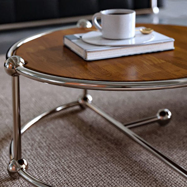Retro Wood Stainless Steel Coffee Table Set