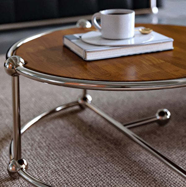 Retro Wood Stainless Steel Coffee Table Set
