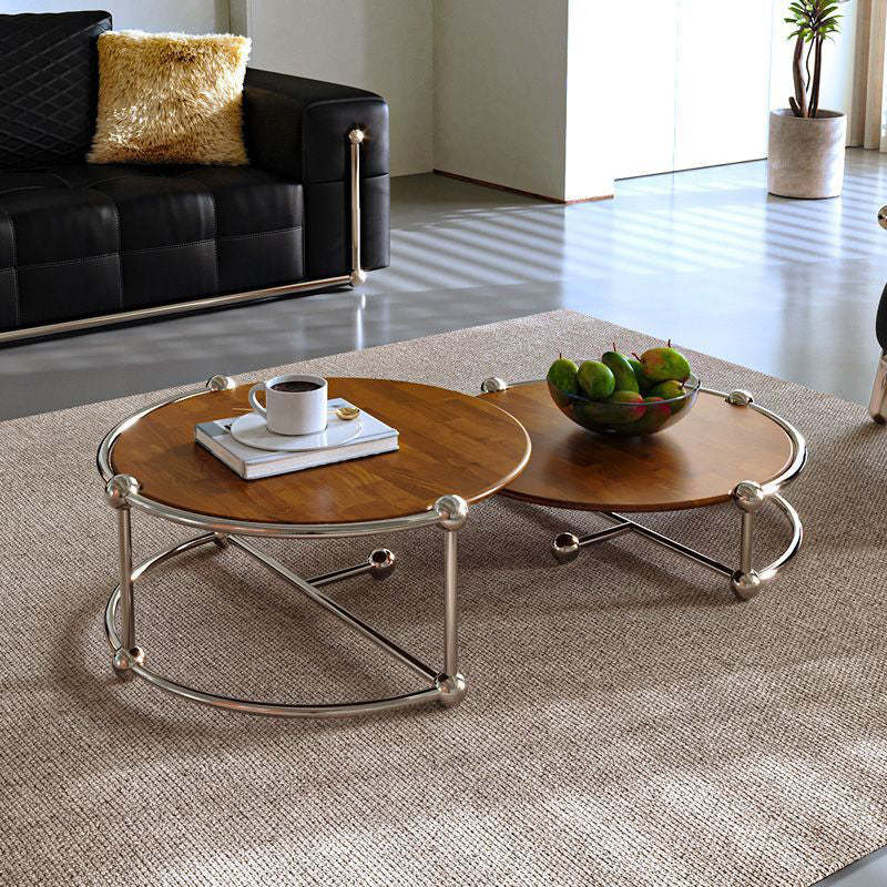 Retro Wood Stainless Steel Coffee Table Set