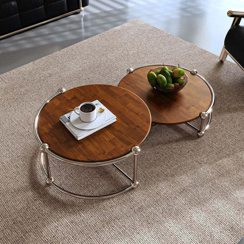 Retro Wood Stainless Steel Coffee Table Set