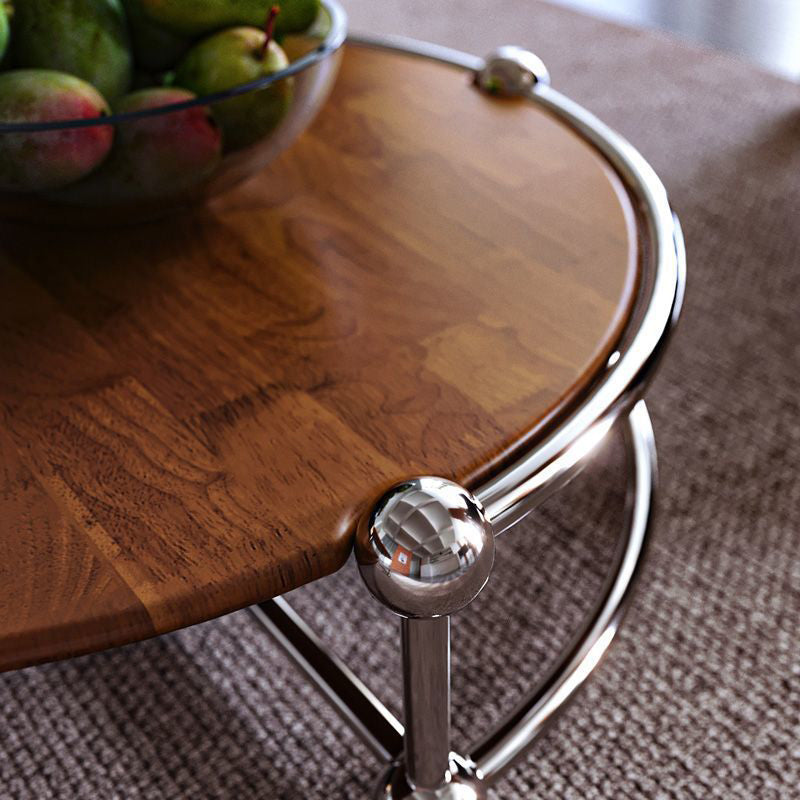 Retro Wood Stainless Steel Coffee Table Set