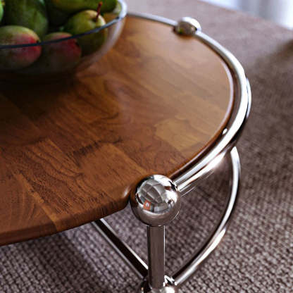 Retro Wood Stainless Steel Coffee Table Set