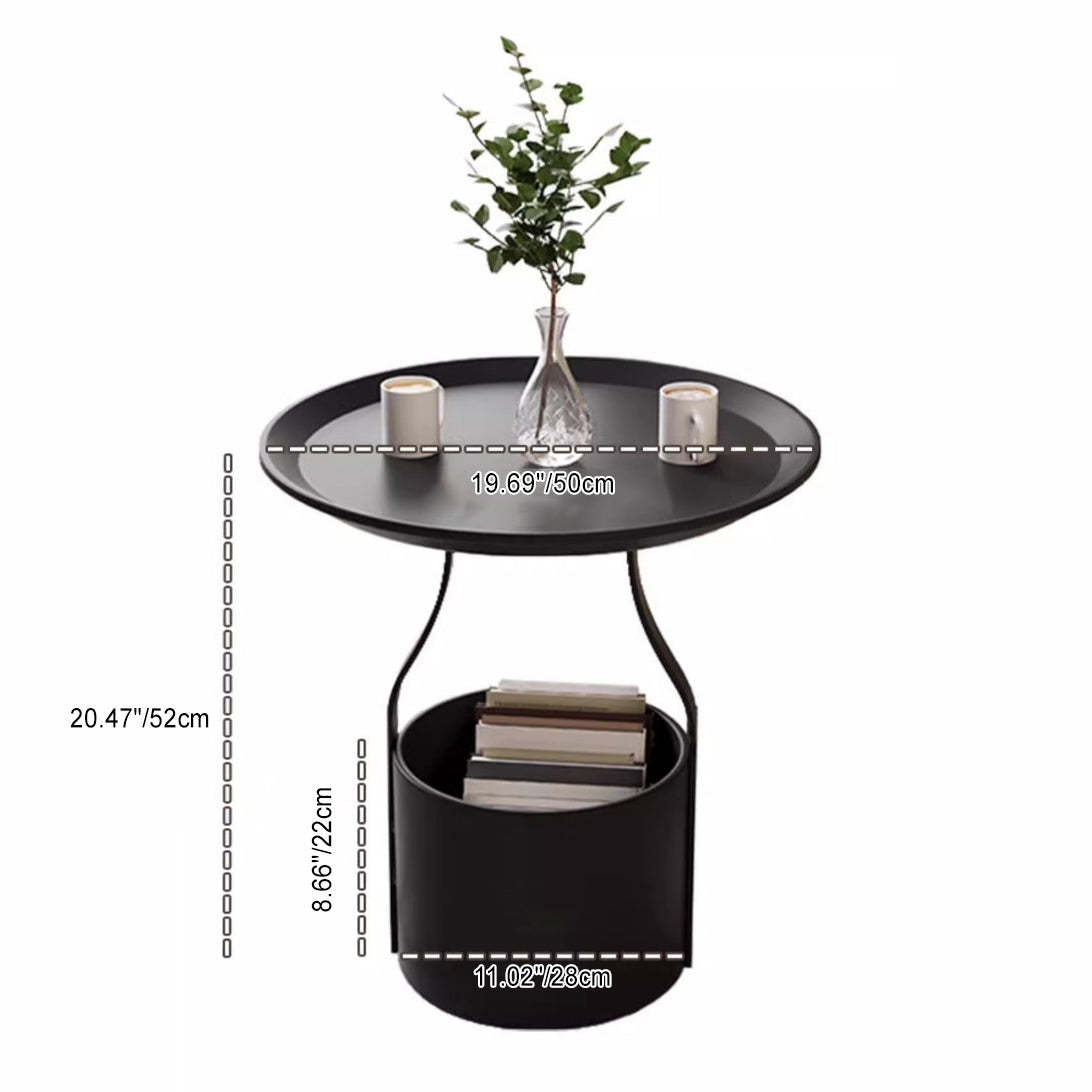 Modern Cylinder Iron Storage End Table — Black