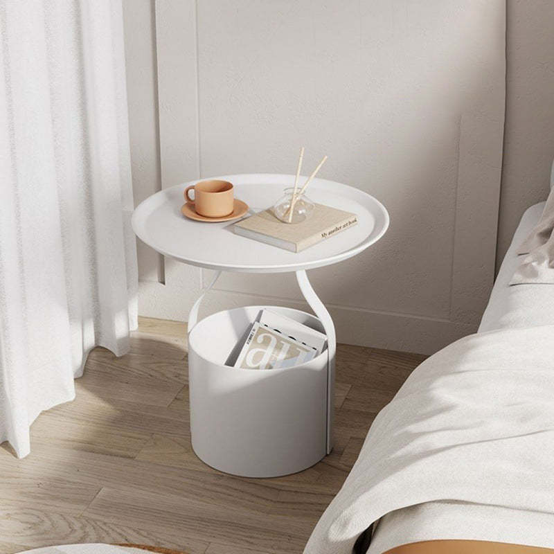 Lighom minimalist storage cylinder black end & side tables in iron — 20.47" H x 15.75" Dia / White