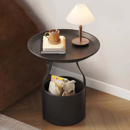 Modern Cylinder Iron Storage End Table — White