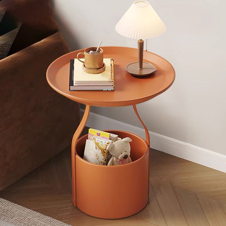 Modern Cylinder Iron Storage End Table — Orange