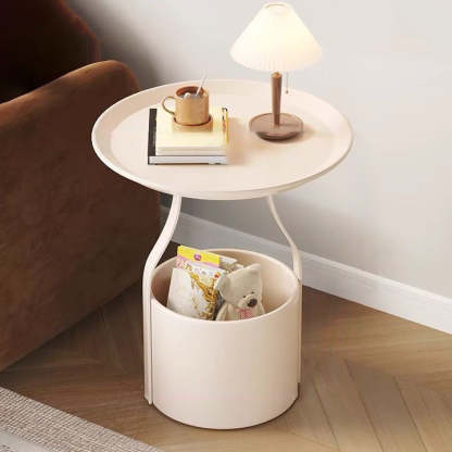 Modern Cylinder Iron Storage End Table — White
