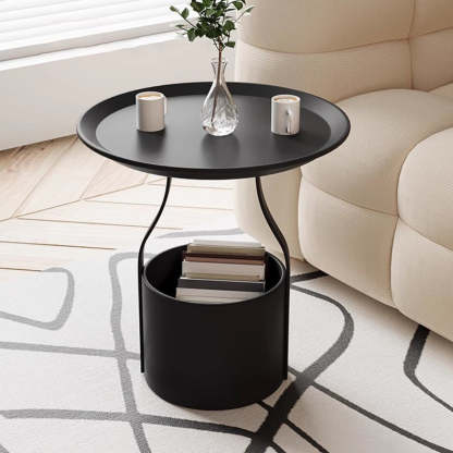 Modern Cylinder Iron Storage End Table — Black