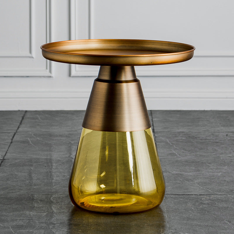 Scandinavian Drop Metal Glass Coffee Table — High / Green