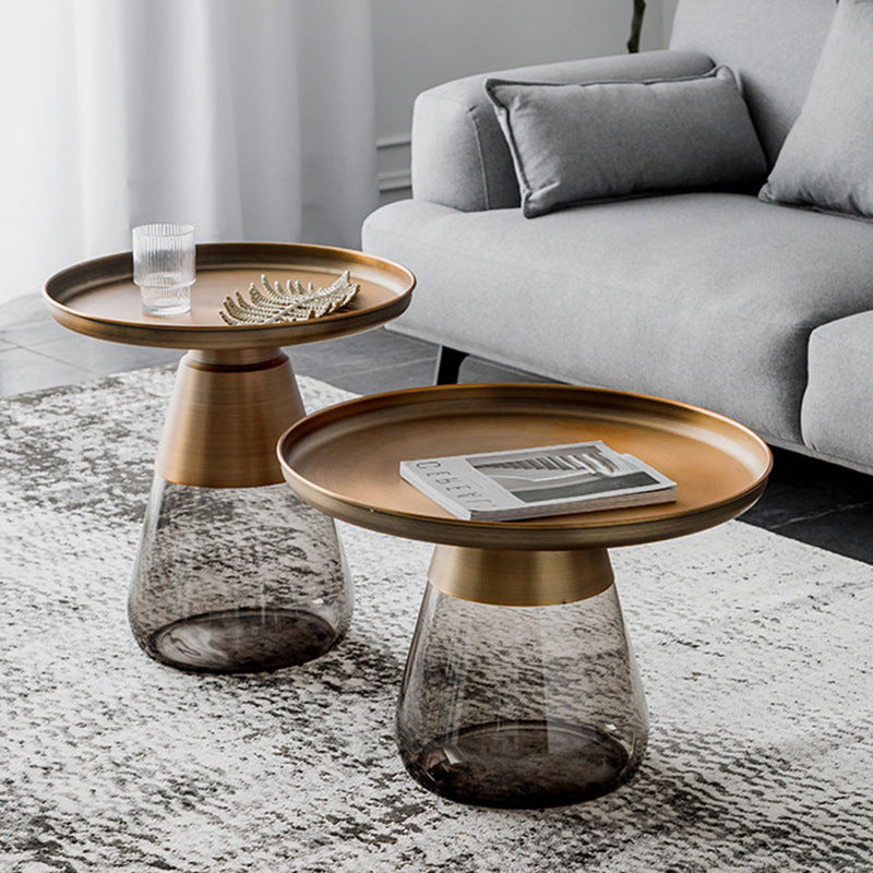 Scandinavian Drop Metal Glass Coffee Table — Short / Green