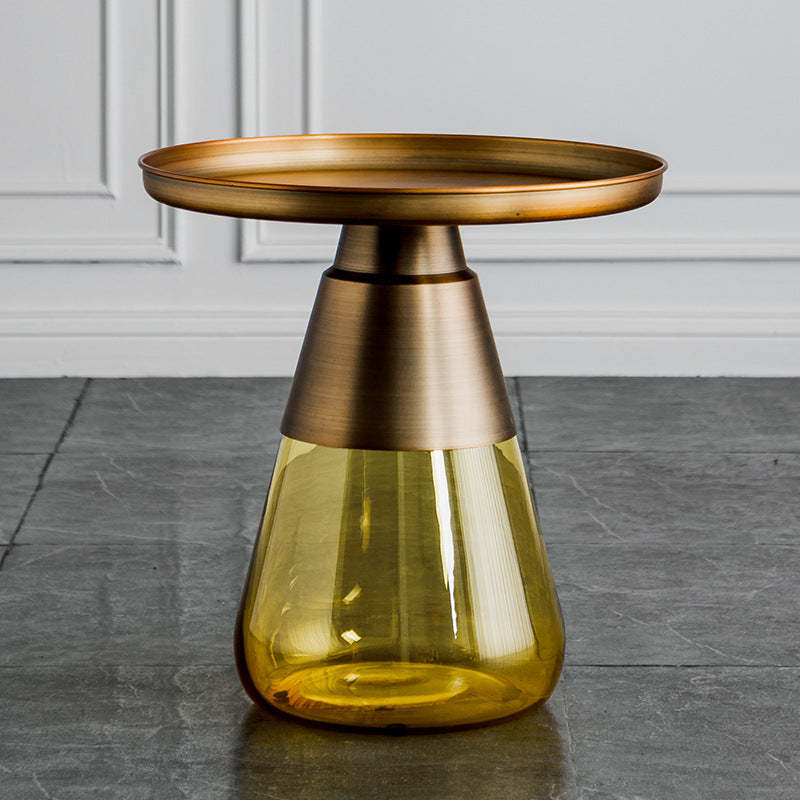 Scandinavian Drop Metal Glass Coffee Table — High / Green
