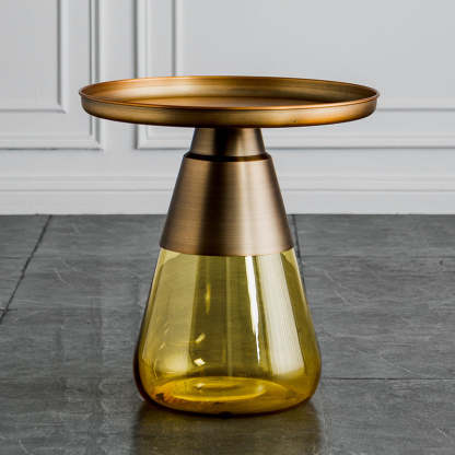 Scandinavian Drop Metal Glass Coffee Table — High / Green