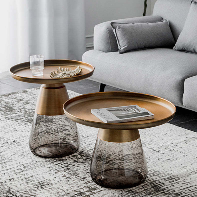 Scandinavian Drop Metal Glass Coffee Table — High / Gray