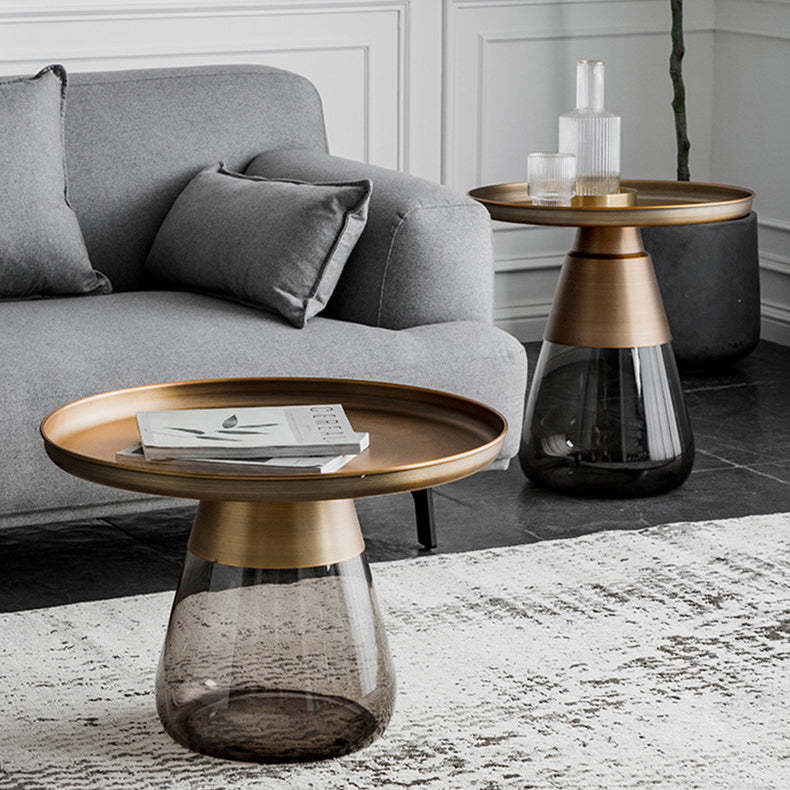 Scandinavian Drop Metal Glass Coffee Table — Short / Gray