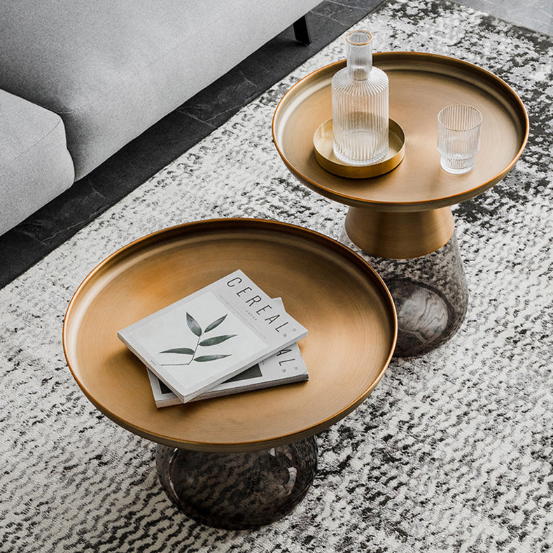 Scandinavian Drop Metal Glass Coffee Table — Short / Yellow
