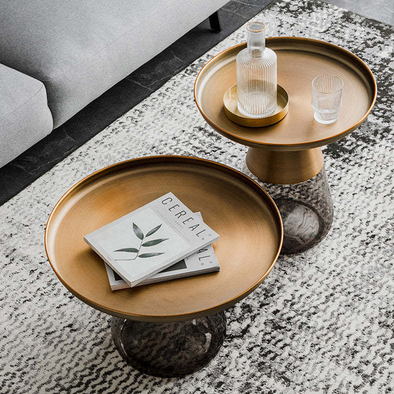 Scandinavian Drop Metal Glass Coffee Table — Short / Yellow