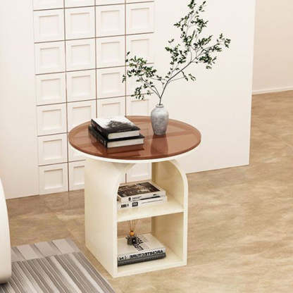Nordic Arched Glass Iron End Table — White + Tea Color