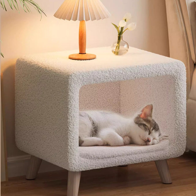 Modern Wool Wood Cat Nest Nightstand