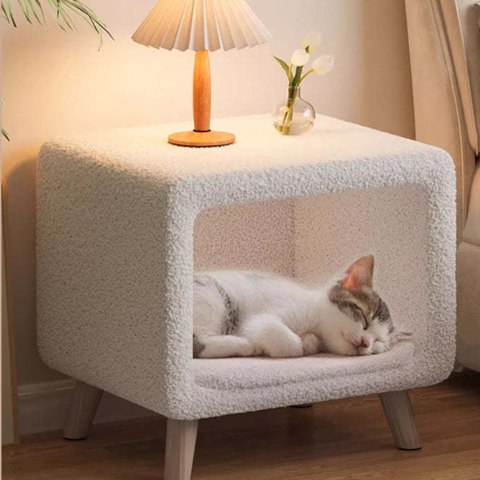 Modern Wool Wood Cat Nest Nightstand