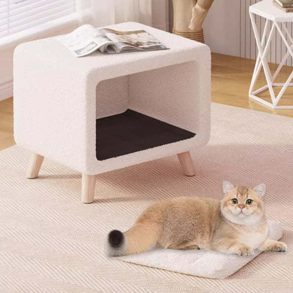 Modern Wool Wood Cat Nest Nightstand