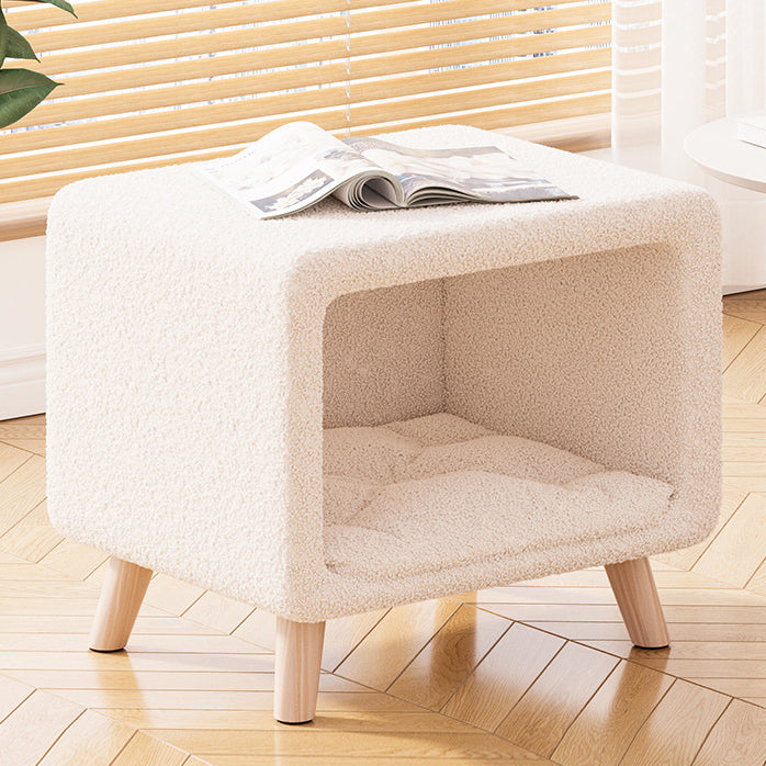 Modern Wool Wood Cat Nest Nightstand — White