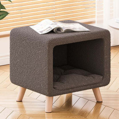 Modern Wool Wood Cat Nest Nightstand — Gray