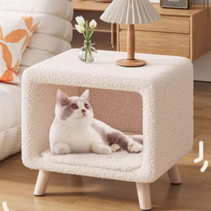 Modern Wool Wood Cat Nest Nightstand — Gray