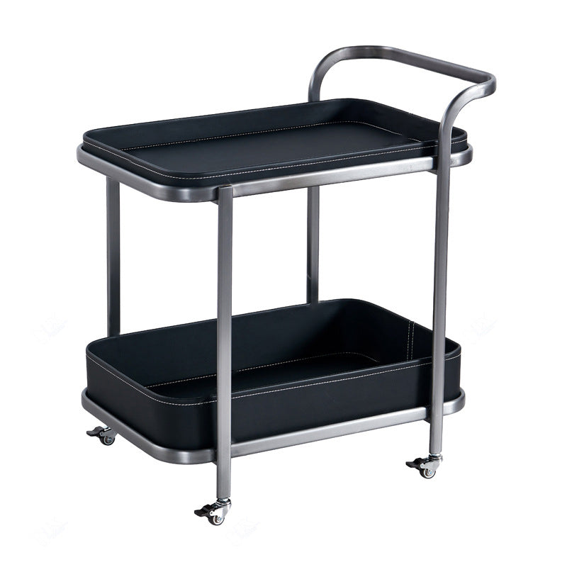 Modern Saddle Leather 2-Tier Movable End Cart