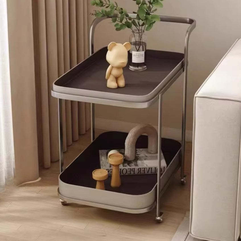 Modern Saddle Leather 2-Tier Movable End Cart — Brown