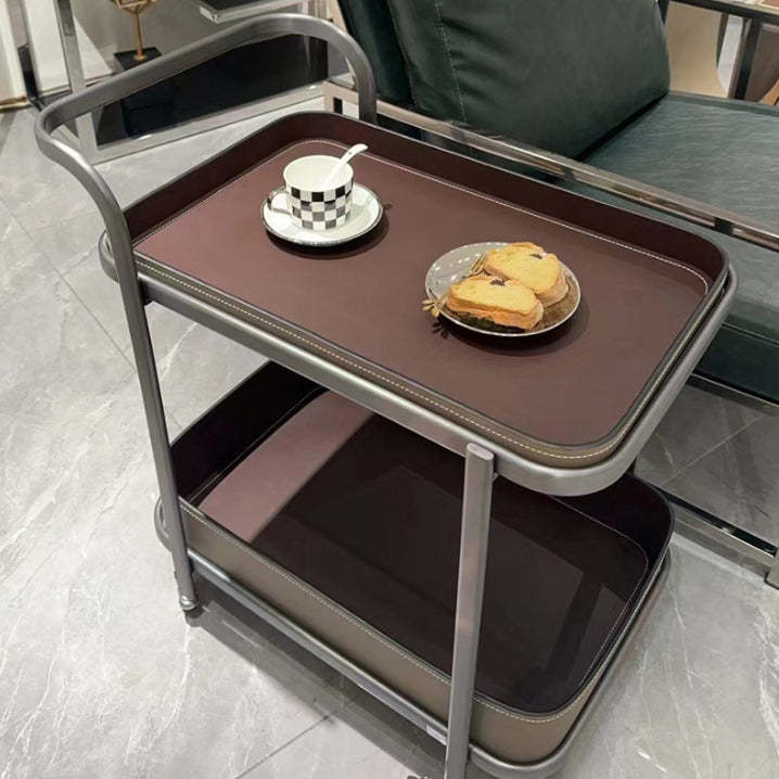 Modern Saddle Leather 2-Tier Movable End Cart