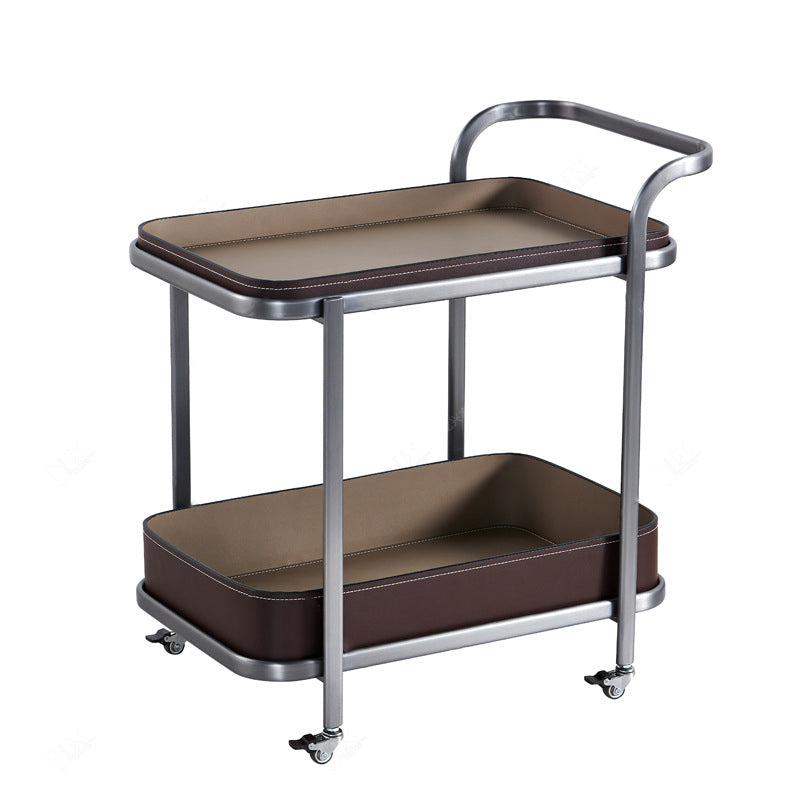 Modern Saddle Leather 2-Tier Movable End Cart