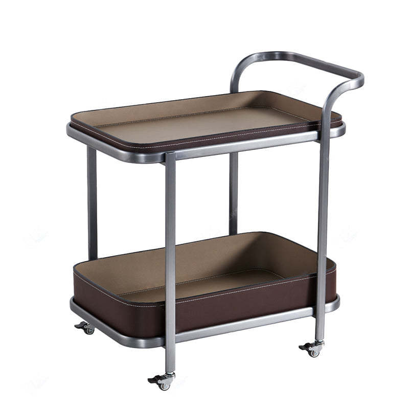 Modern Saddle Leather 2-Tier Movable End Cart