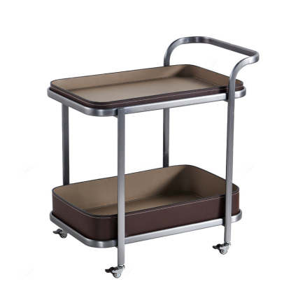 Modern Saddle Leather 2-Tier Movable End Cart