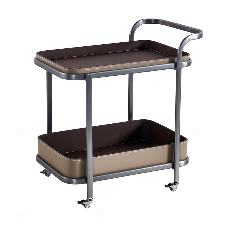 Modern Saddle Leather 2-Tier Movable End Cart