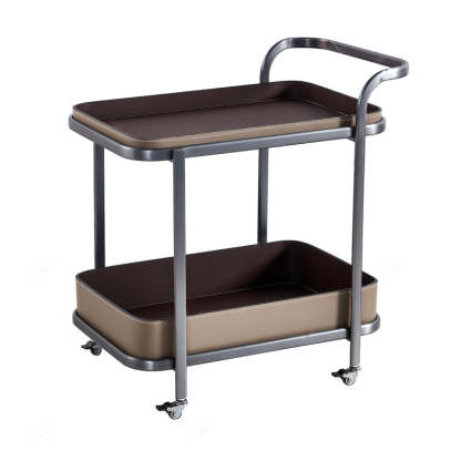 Modern Saddle Leather 2-Tier Movable End Cart