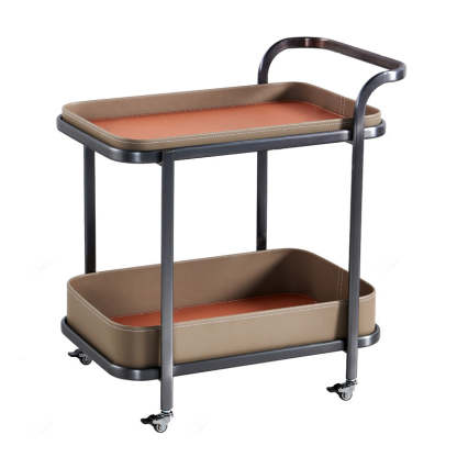 Modern Saddle Leather 2-Tier Movable End Cart